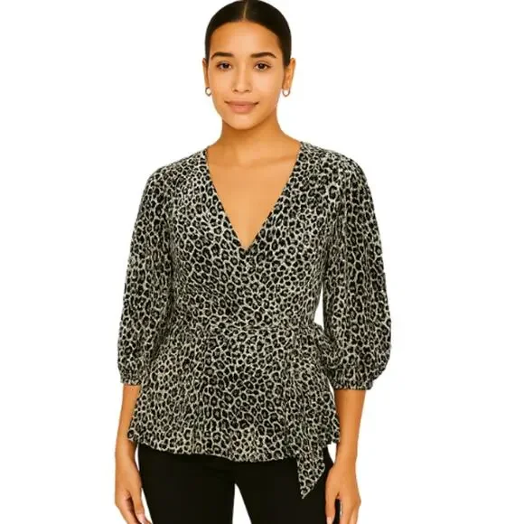 Banana Republic Animal Print Faux Wrap Blouse – EUC Size Medium - Picture 1 of 3